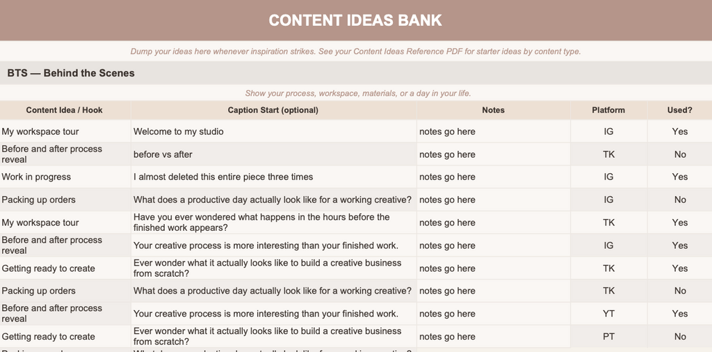 Creative Content System | Google Sheets Planner for Creators & Small Businesses